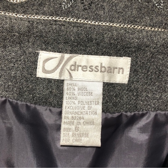 Dress barn Wool Blend Embroidered Flower Patch Fringe Zipper Grey Pencil Skirt 6 - Picture 7 of 12